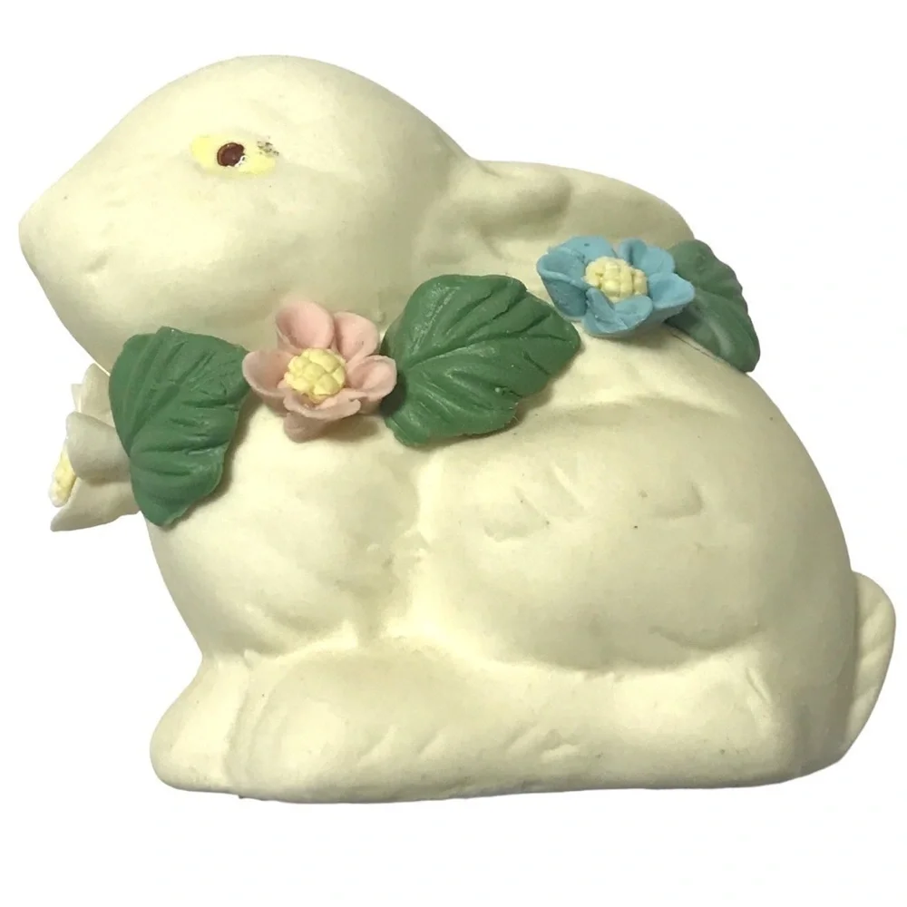 Vintage Bunny Ceramic Bunny Mini Floral Around Neck Spring Easter Decor